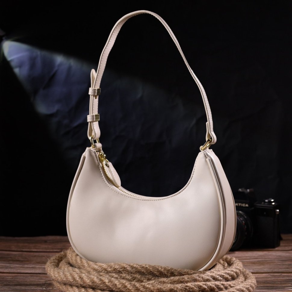 Кожаная женская сумка-хобо из натуральной кожи молочного цвета Vintage (2421287)