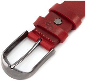 Ремень из гладкой красной кожи с округлой пряжкой Grande Pelle (31255)