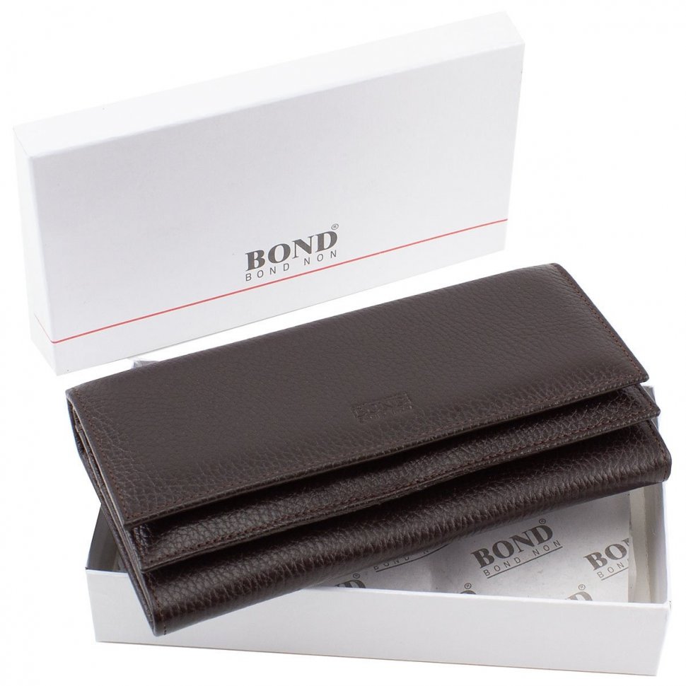Місткий шкіряний гаманець коричневого кольору Bond Non (10523)