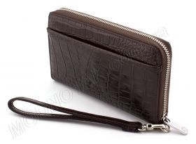 Солідний коричневий гаманець-клатч зі шкіри під крокодила - KARYA (17441)