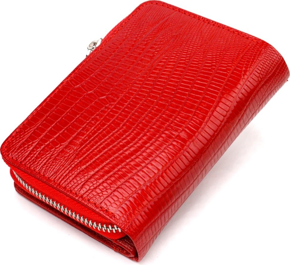 Жіночий гаманець червоного кольору з натуральної шкіри з тисненням із монетницею CANPELLINI (2421731)
