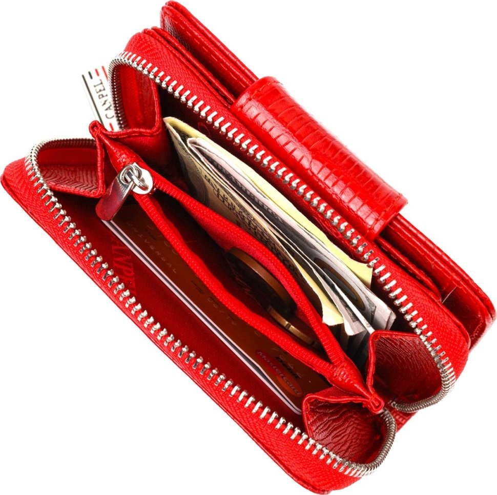 Женский кошелек красного цвета из натуральной кожи с тиснением с монетницей CANPELLINI (2421731)