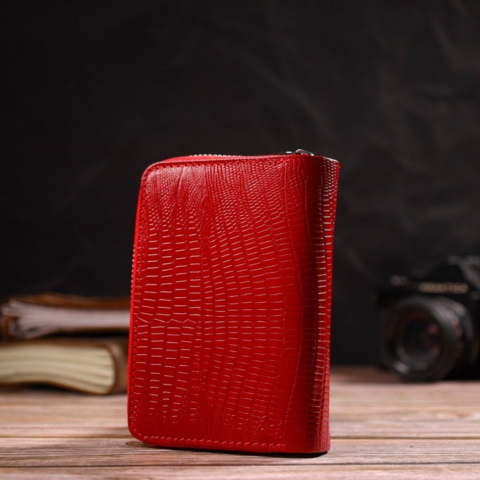 Жіночий гаманець червоного кольору з натуральної шкіри з тисненням із монетницею CANPELLINI (2421731)