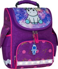 Каркасний шкільний рюкзак для дівчаток з фіолетового текстилю з єдинорогом Bagland 53295