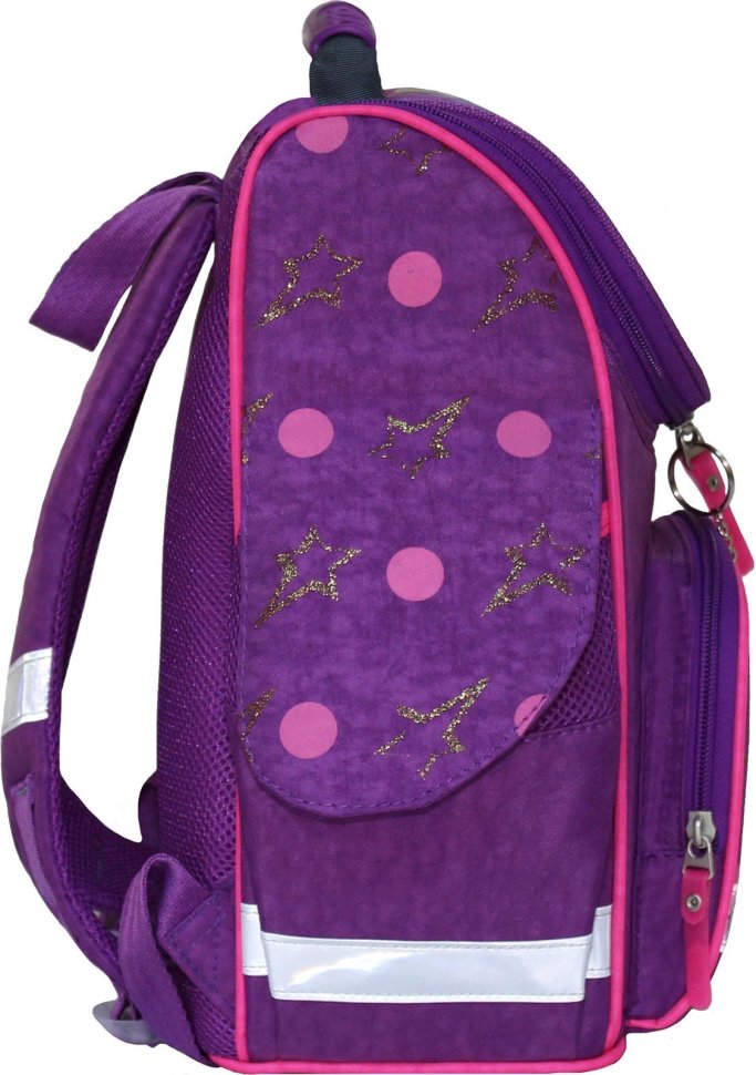 Каркасный школьный рюкзак для девочек из фиолетового текстиля с единорогом Bagland 53295
