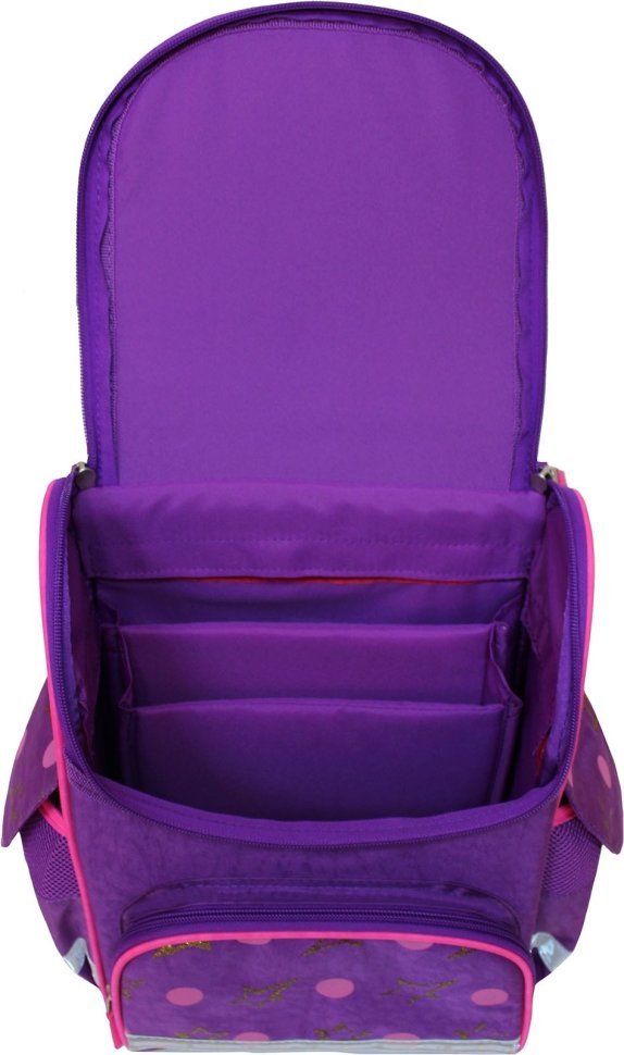 Каркасный школьный рюкзак для девочек из фиолетового текстиля с единорогом Bagland 53295