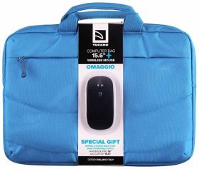 Яркая сумка для ноутбука до 15" через плечо + беспроводная мышь в комплекте Tucano Idea голубого цвета 103495