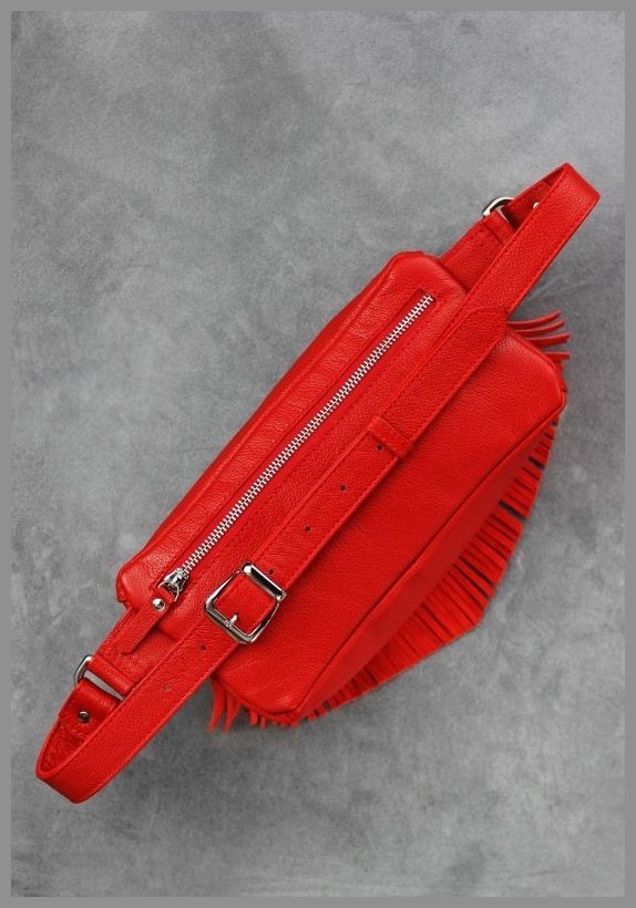 Червона сумка-бананка з натуральної шкіри з бахромою BlankNote Spirit (12657)