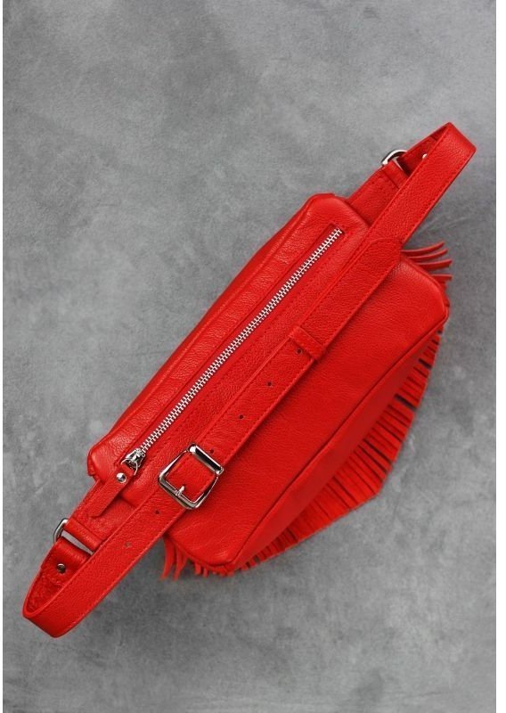Красная сумка-бананка из натуральной кожи с бахромой BlankNote Spirit (12657)