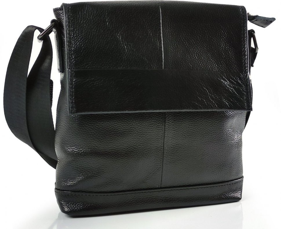 Мужская черная сумка через плечо из мягкой кожи Tiding Bag (15837)