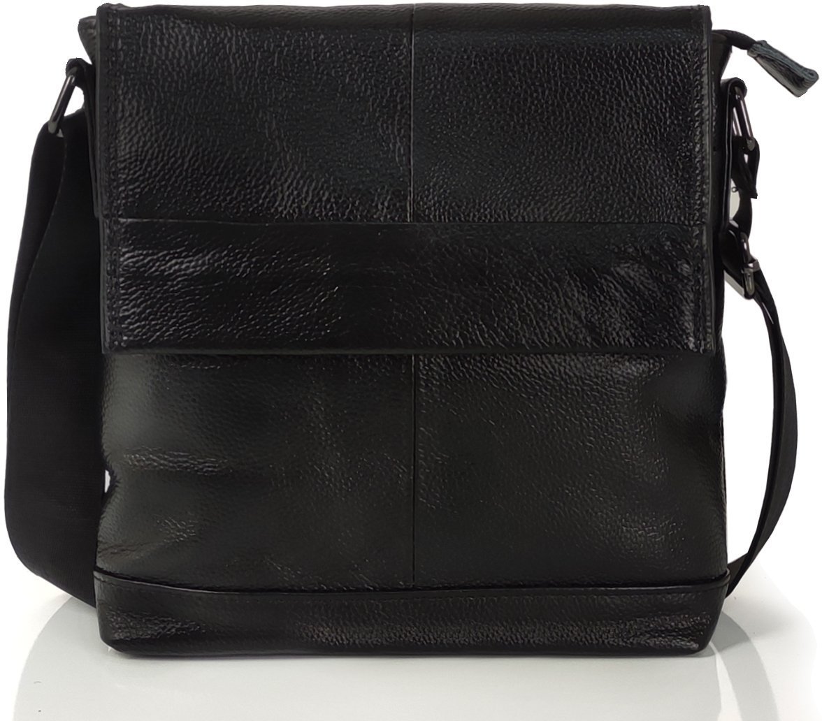 Мужская черная сумка через плечо из мягкой кожи Tiding Bag (15837)