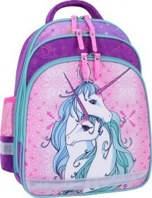 Фіолетовий рюкзак для школи з текстилю з однорогами Bagland (53695)