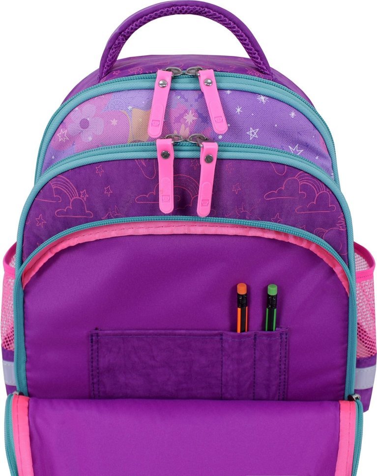 Фиолетовый рюкзак для школы из текстиля с единорогами Bagland (53695)