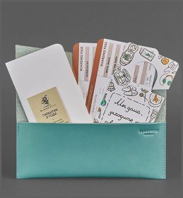 Жіночий тревел-кейс бірюзового кольору з натуральної шкіри з фіксацією на хлястик BlankNote (12905)