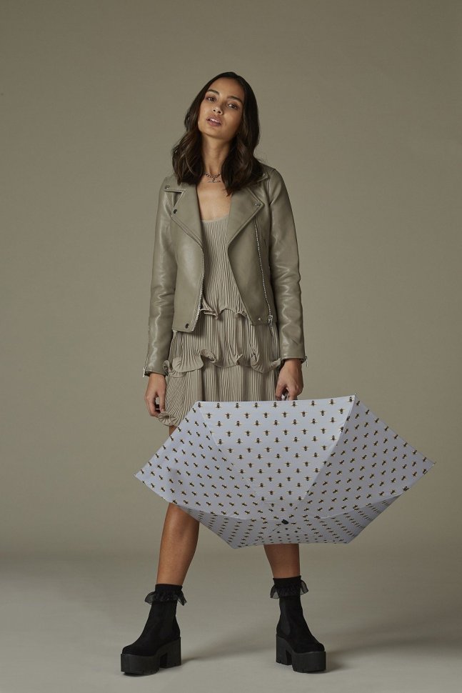 Мини-зонт женский Fulton Tiny-2 L501 Bees (механика, складной, серого цвета с принтом пчёл) 93895 modnotak фото №2