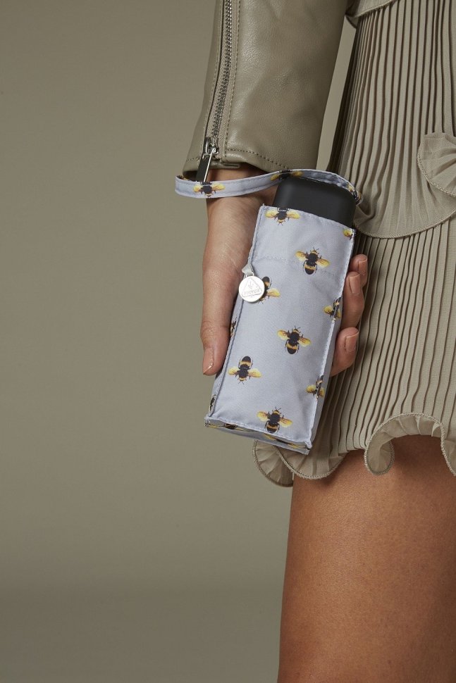 Мини-зонт женский Fulton Tiny-2 L501 Bees (механика, складной, серого цвета с принтом пчёл) 93895 modnotak фото №4