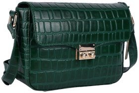 Сумка жіноча крос-боді з натуральної шкіри з фактурою кроко Ashwood Green 93995 (Зелений)
