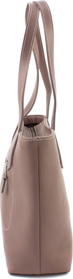 Простора жіноча сумка з ручками із натуральної італійської шкіри темно-бежевого кольору Grande Pelle (19077)