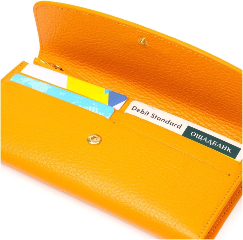 Великий жіночий гаманець із натуральної шкіри жовтого кольору з клапаном Tony Bellucci (2421978)