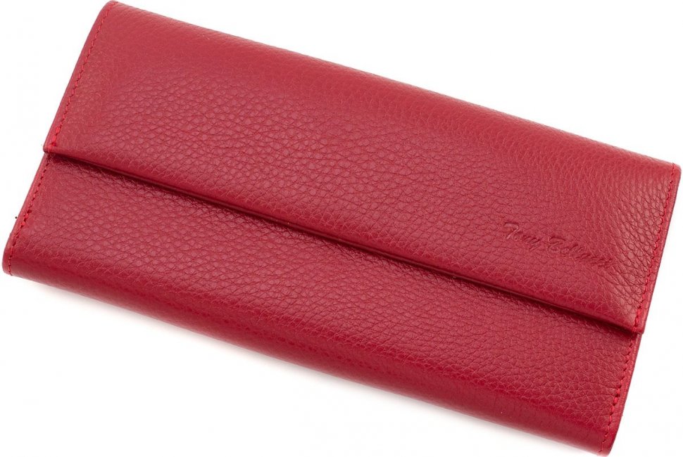Довгий гаманець червоного кольору з фактурної шкіри на кнопці Tony Bellucci (10823)