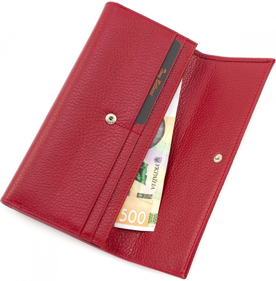 Длинный кошелек красного цвета из фактурной кожи на кнопке Tony Bellucci (10823)