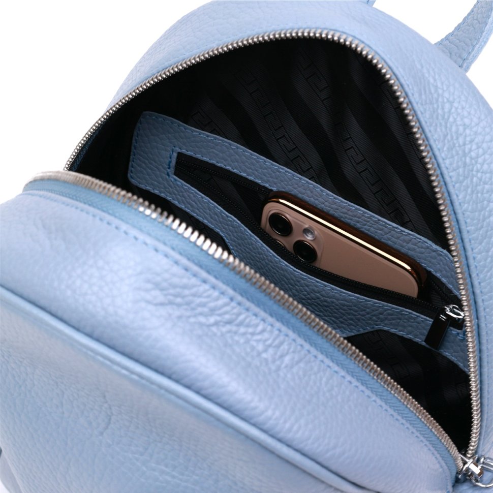Блакитний жіночий рюкзак із натуральної шкіри з фіксацією на блискавку Shvigel (16318)