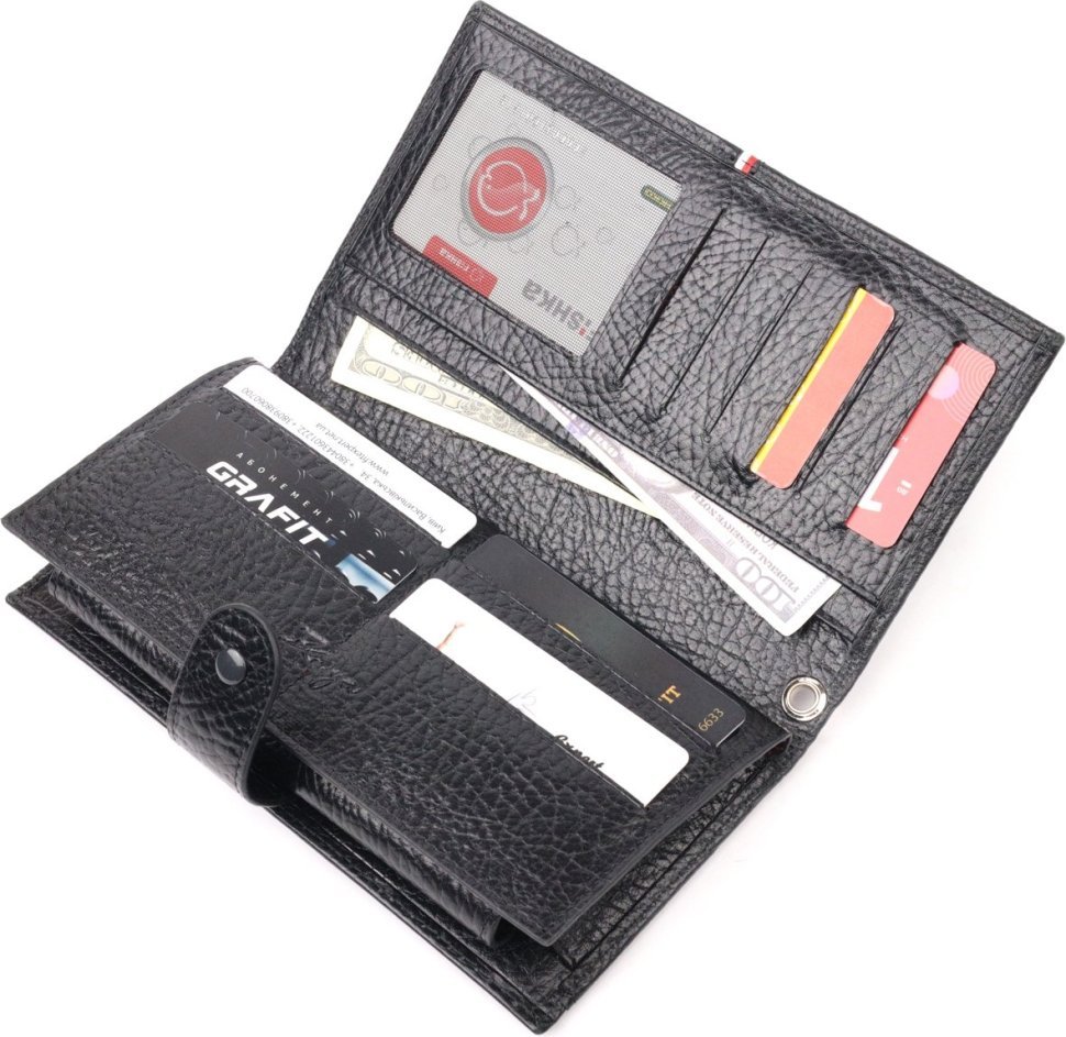 Якісний чоловічий гаманець-клатч з натуральної крупнозернистої шкіри з декоративними смужками KARYA (2421181)
