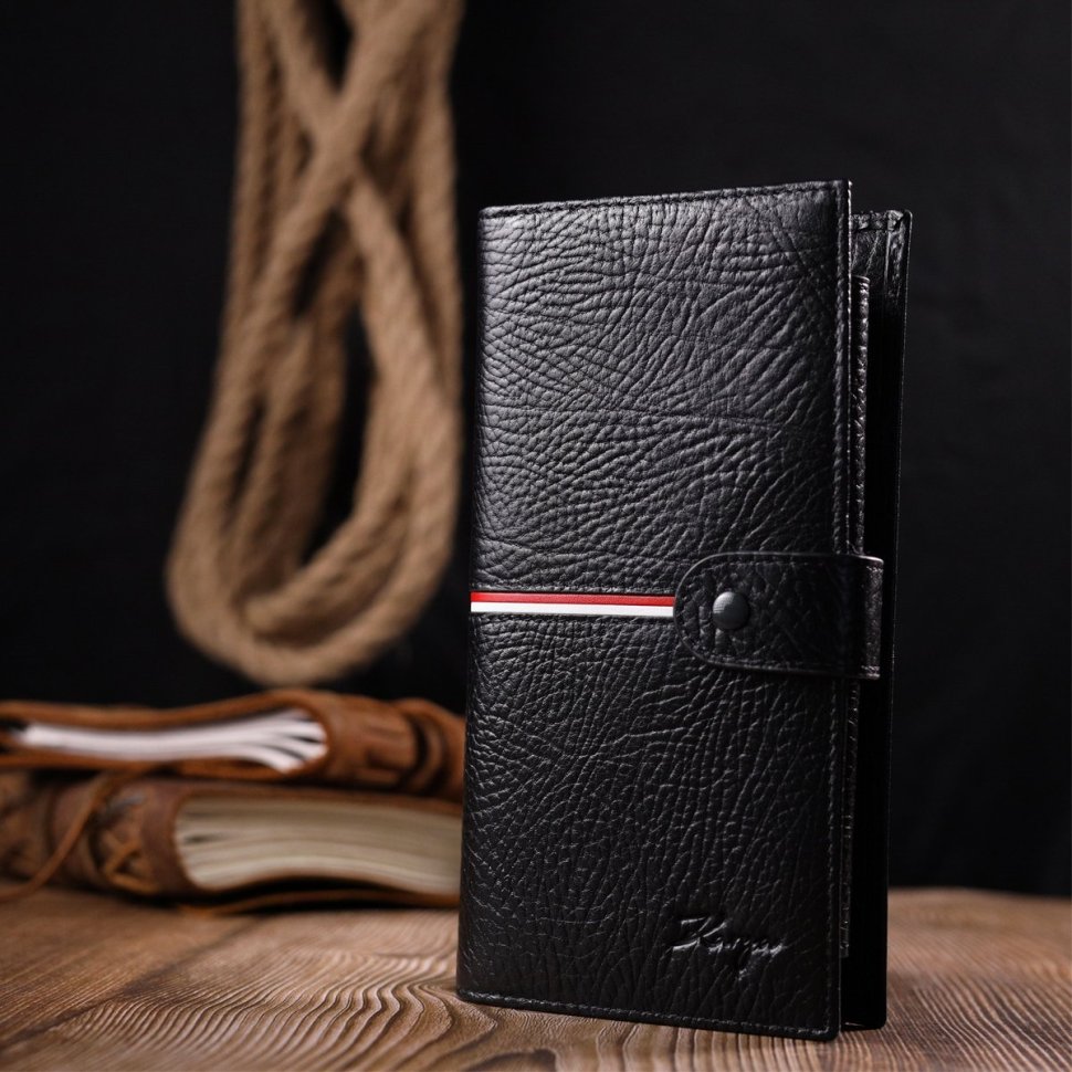Якісний чоловічий гаманець-клатч з натуральної крупнозернистої шкіри з декоративними смужками KARYA (2421181)
