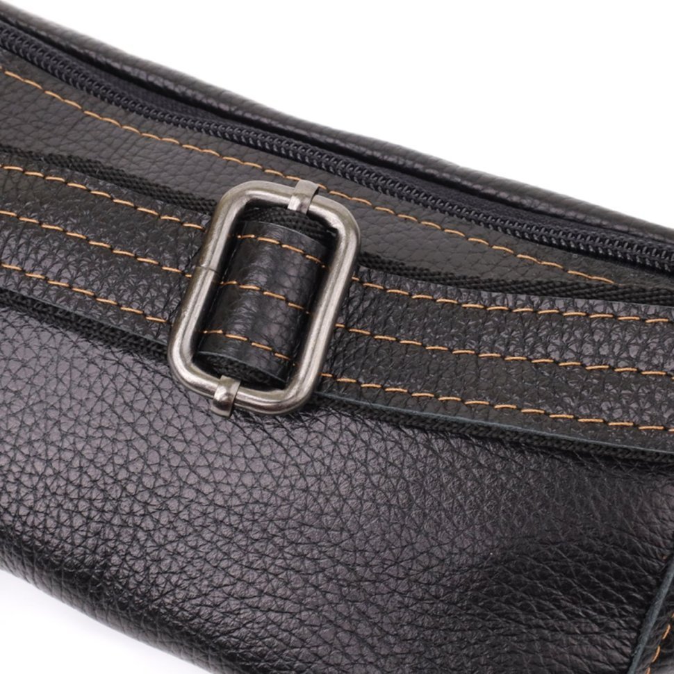 Мужская сумка-бананка из натуральной кожи флотар черного цвета Shvigel 95095 фото №6 Мужская сумка-бананка из натуральной кожи флотар черного цвета Shvigel 95095 modnotak фото №6