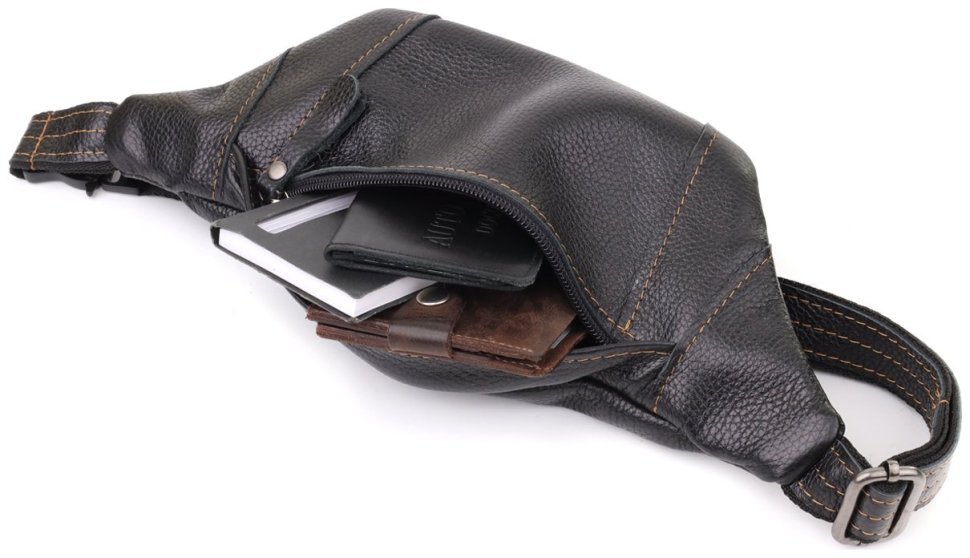 Мужская сумка-бананка из натуральной кожи флотар черного цвета Shvigel 95095 фото №7 Мужская сумка-бананка из натуральной кожи флотар черного цвета Shvigel 95095 modnotak фото №7