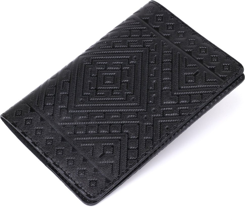 Шкіряна обкладинка на паспорт з ромбами чорного кольору SHVIGEL (2413973)