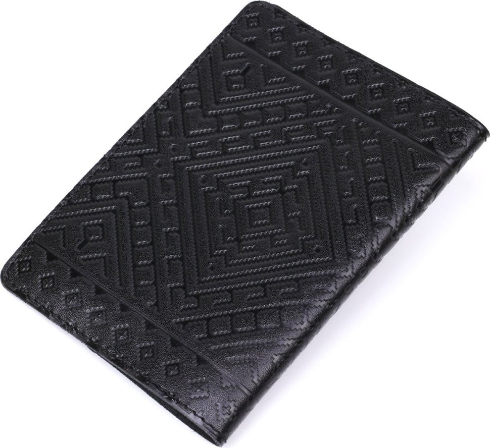 Кожаная обложка на паспорт с ромбами черного цвета SHVIGEL (2413973)