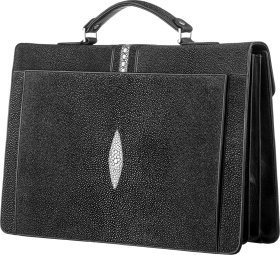 Чоловічий портфель зі чорної шкіри морського ската STINGRAY LEATHER (024-18114)