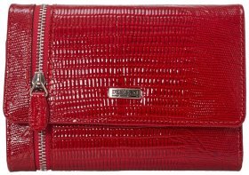 Лакований жіночий гаманець із натуральної шкіри червоного кольору з лазерною текстурою Desisan 106995 на кнопці