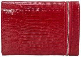 Лакований жіночий гаманець із натуральної шкіри червоного кольору з лазерною текстурою Desisan 106995 на кнопці