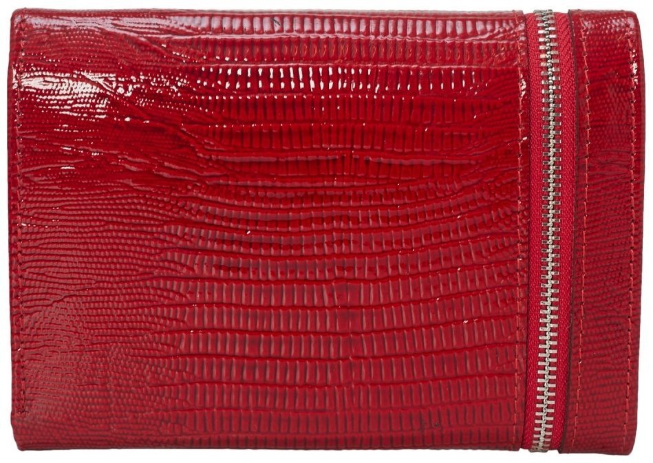 Лакированный женский кошелек из натуральной кожи красного цвета с лазерной текстурой Desisan 106995 на кнопке фото №2 Лакированный женский кошелек из натуральной кожи красного цвета с лазерной текстурой Desisan 106995 на кнопке modnotak фото №2