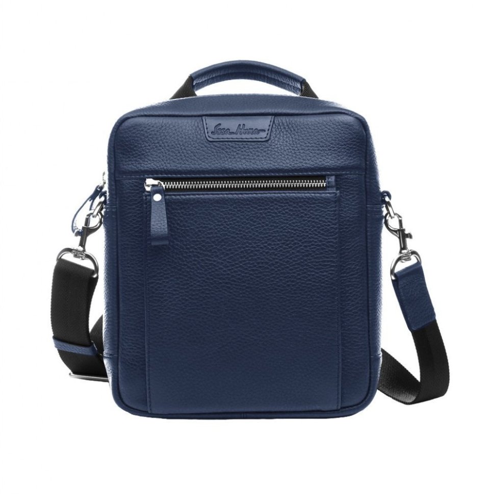 Мужская повседневная кожаная сумка-барсетка синего цвета Issa Hara (21180)