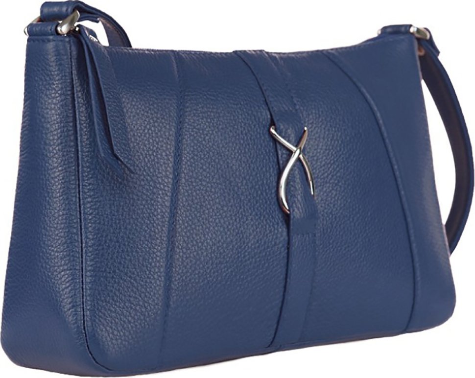 Яскраво-синя жіноча сумка-кроссбоді із фактурної шкіри Issa Hara Аніта (12133)