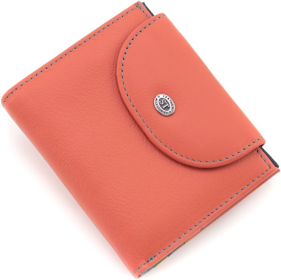 Шкіряний жіночий гаманець насиченого рожевого кольору з автономною монетницею ST Leather 1767295