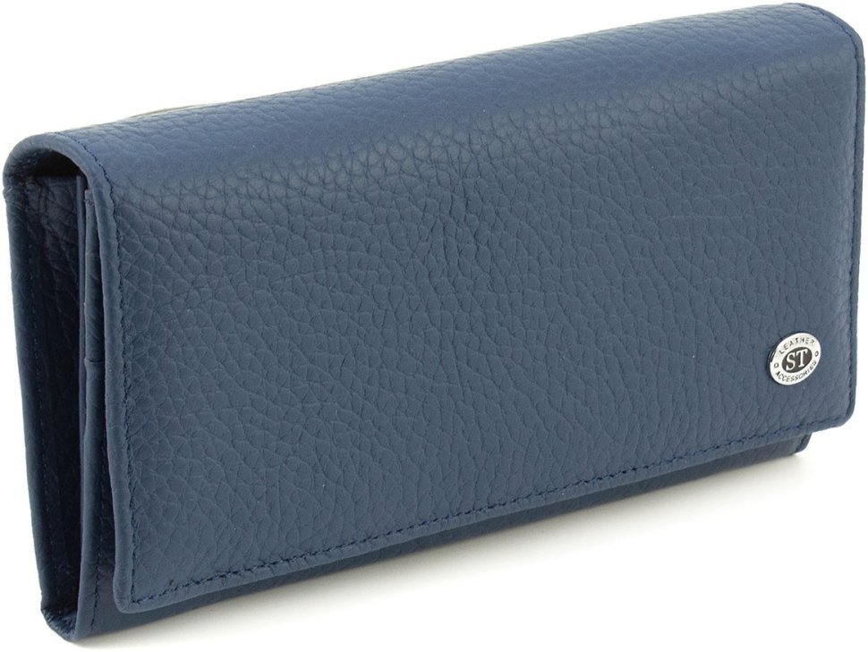Синий женский кошелек из натуральной кожи с клапаном на кнопке ST Leather 1767395