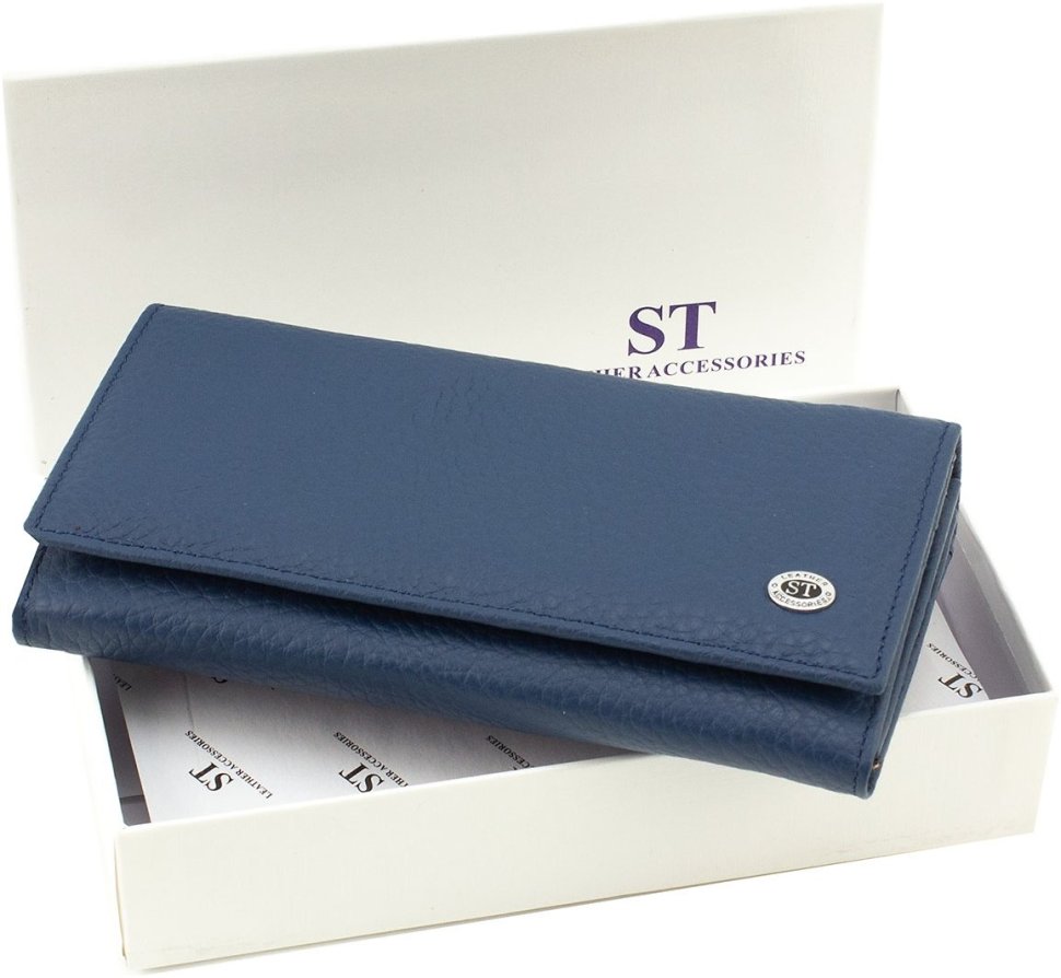 Синій жіночий гаманець із натуральної шкіри із клапаном на кнопці ST Leather 1767395