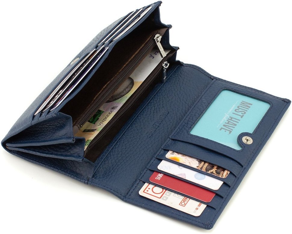 Синій жіночий гаманець із натуральної шкіри із клапаном на кнопці ST Leather 1767395