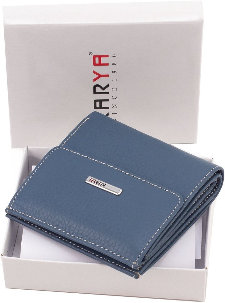 Кожаный женский кошелек маленького размера в синем цвете Karya 67495