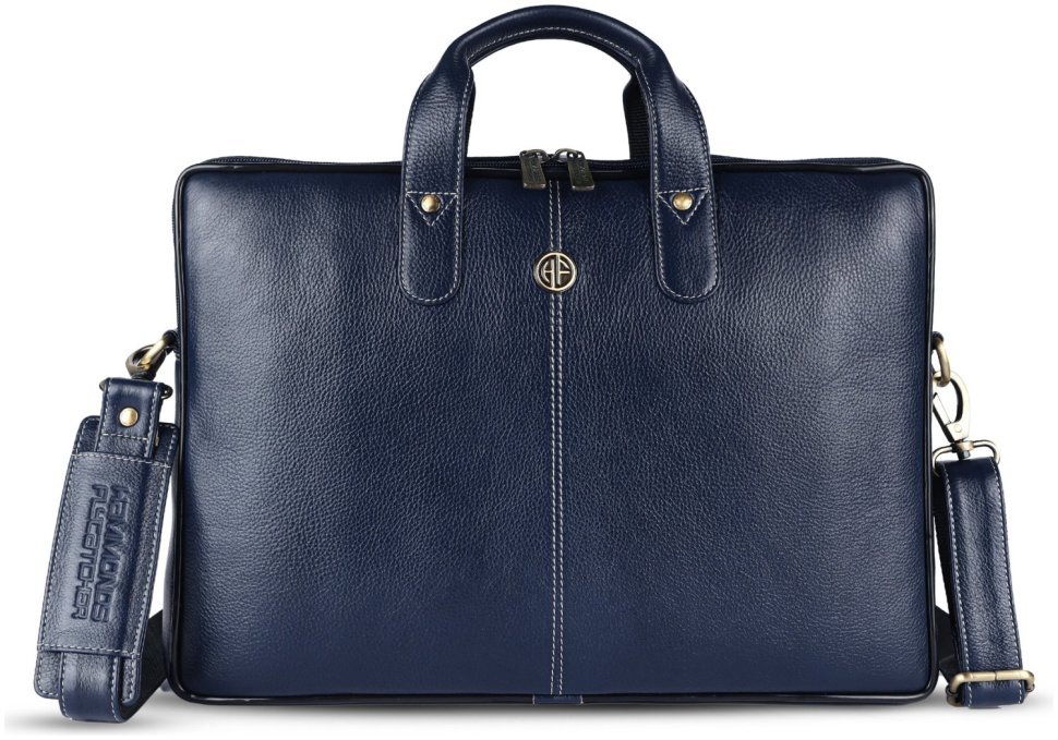 Сумка из фактурной кожи с плечевым ремнем для ноутбука до 15"  Hammonds Flycatcher LB106 синего цвета 107995 modnotak фото №1