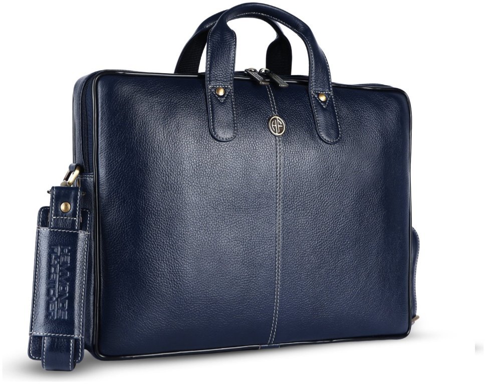 Сумка из фактурной кожи с плечевым ремнем для ноутбука до 15"  Hammonds Flycatcher LB106 синего цвета 107995 modnotak фото №3