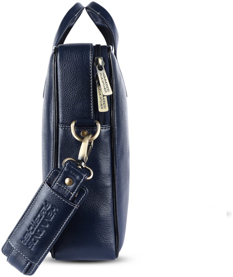 Сумка из фактурной кожи с плечевым ремнем для ноутбука до 15"  Hammonds Flycatcher LB106 синего цвета 107995 modnotak фото №4