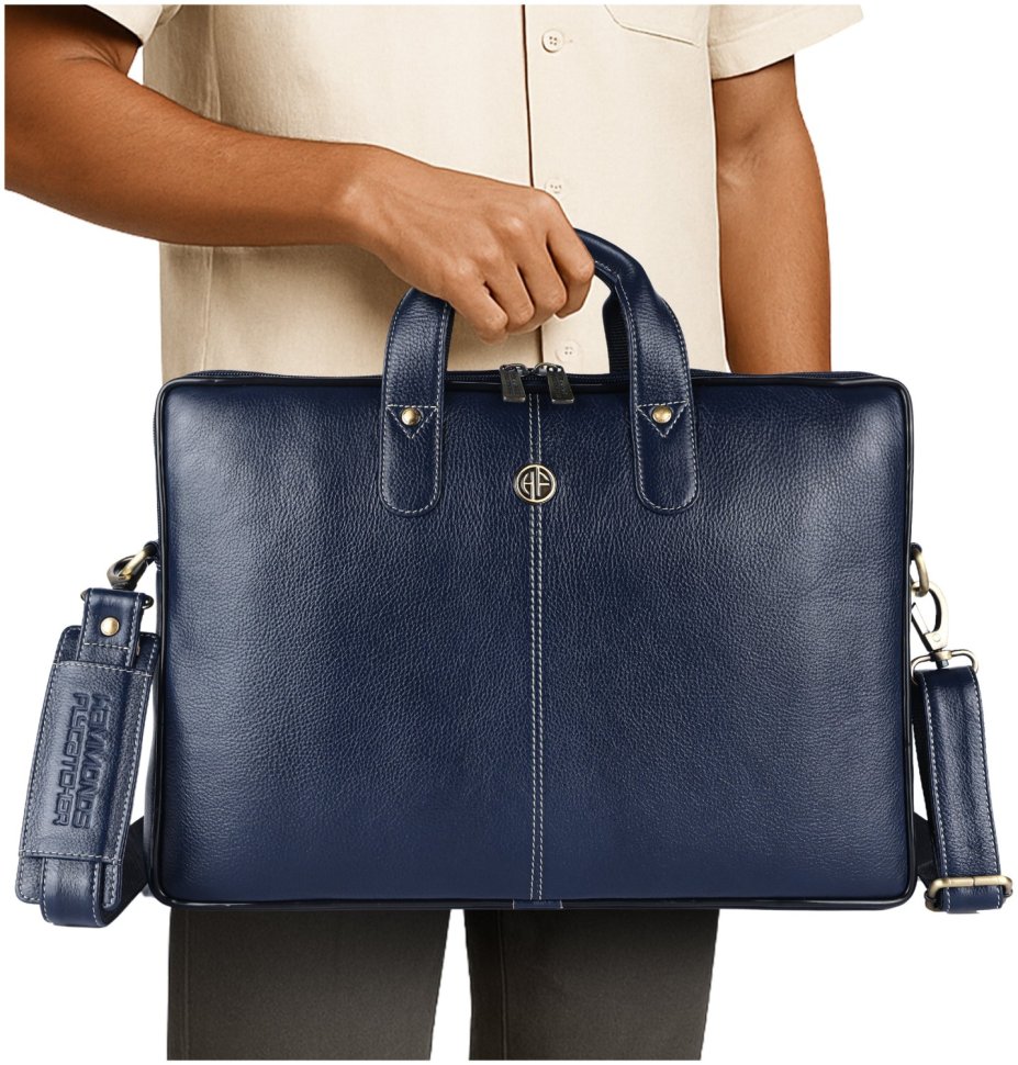 Сумка из фактурной кожи с плечевым ремнем для ноутбука до 15"  Hammonds Flycatcher LB106 синего цвета 107995 modnotak фото №6