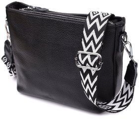 Жіноча сумка на кожен день з фактурної шкіри з текстильним ремінцем Vintage 98195 чорного кольору