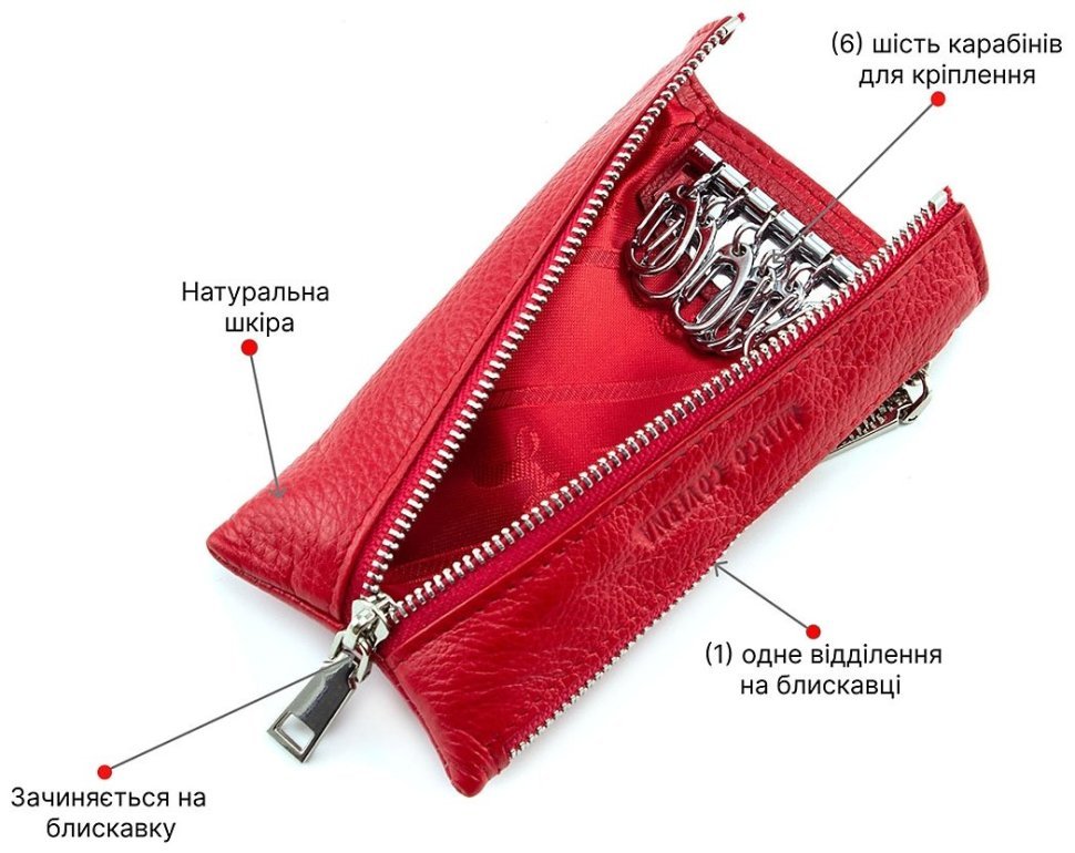 Красная кожаная ключница на молнии Marco Coverna (16644) фото №4 Красная кожаная ключница на молнии Marco Coverna (16644) modnotak фото №4