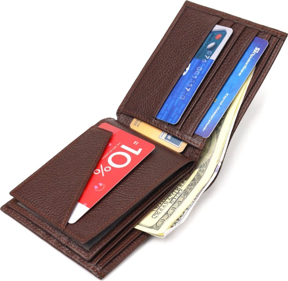 Коричневий гаманець для чоловіків у дві складення з натуральної шкіри флотар CANPELLINI (2421586)